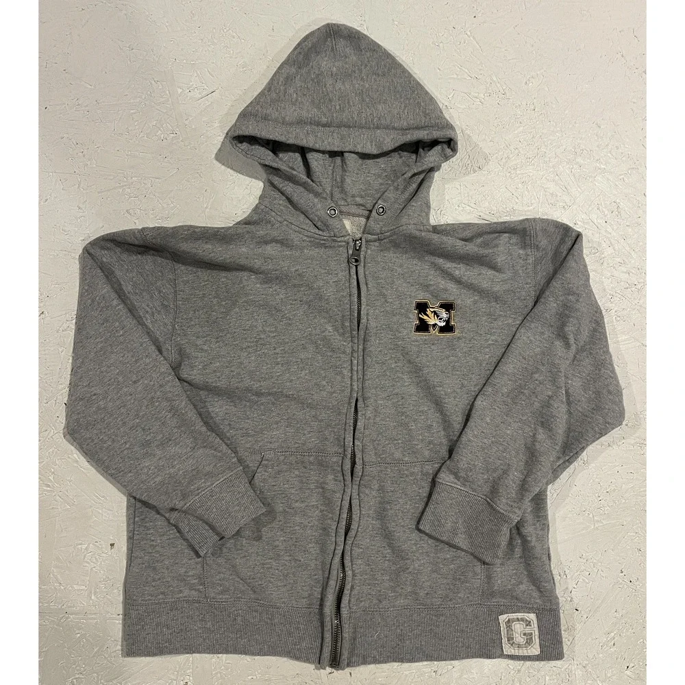 Vintage Mizzou‎ Missouri Tigers Kids Full Zip Hooded Jacket Size L Gray